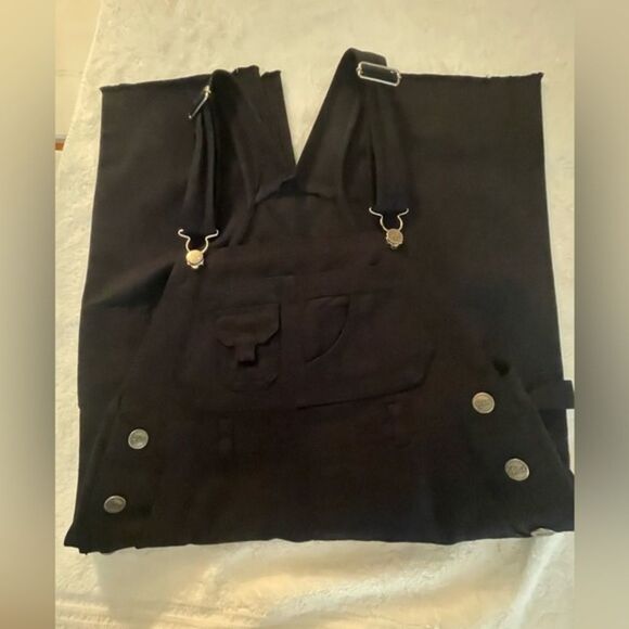Small Joy Land black 4-pocket double front pocket overalls jumpsuit shorteralls - Picture 2 of 15